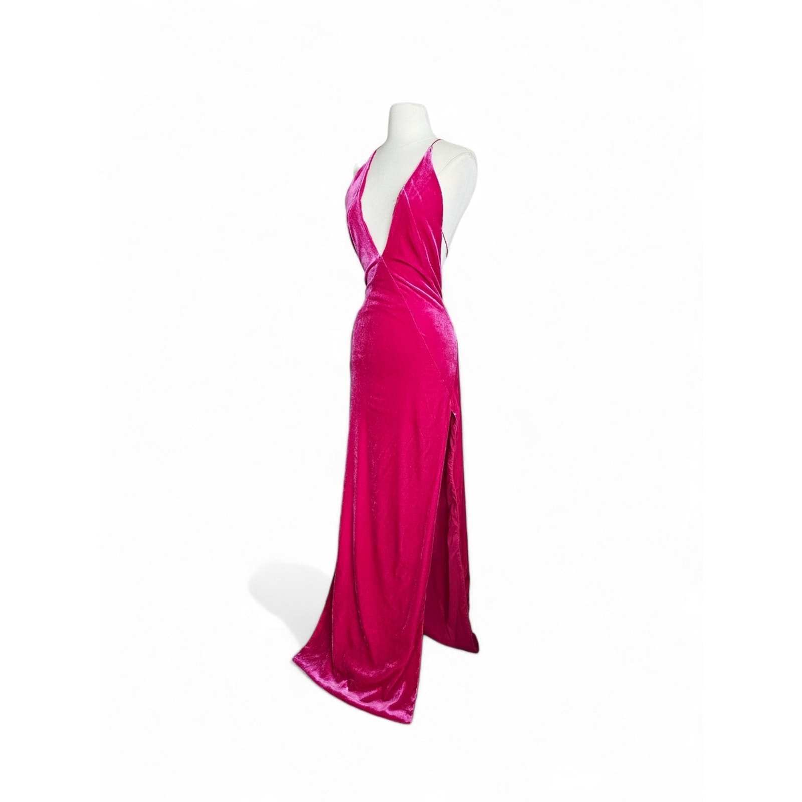 Michael Lo Sordo Alexandra Pink Velvet Plunge Halter Maxi Dress Nwt Us 2 Au 6 — image 7 of 8